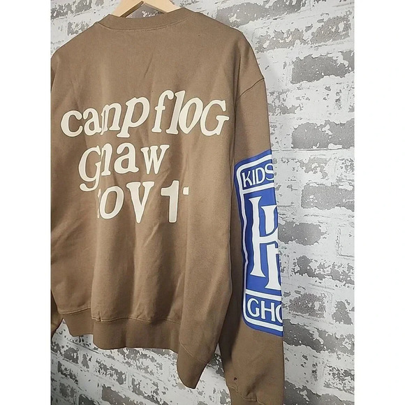 Lucky Me I See Ghosts Camp Flog Gnaw Kanye West Kid Cudi Tan Sweatshirt Size L - Picture 6 of 10